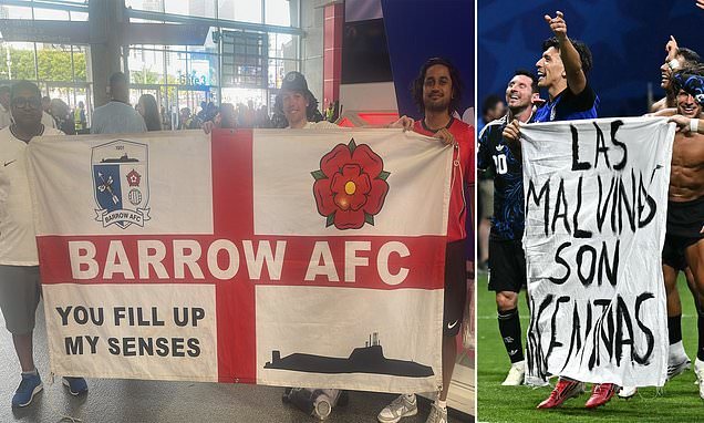FIFA accused of hypocrisy after England fan’s submarine flag banned but Argentina players display Falklands banner